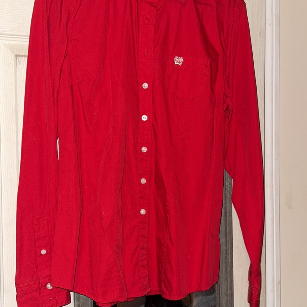 Cinch Red Button Down Shirt with Long Sleeves